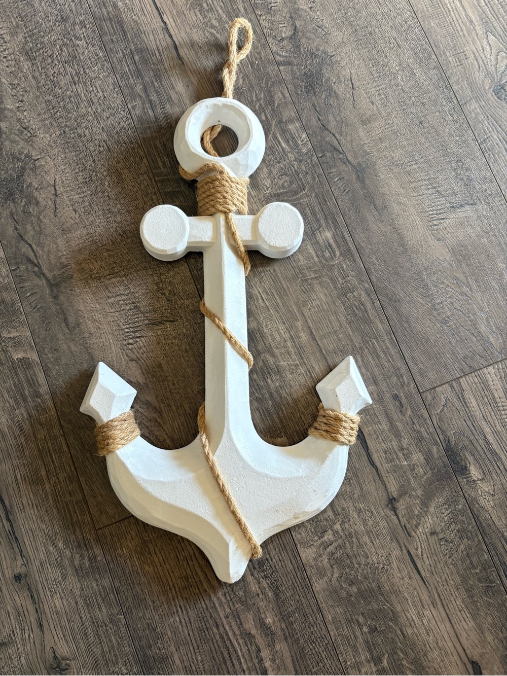 Coastal White Anchor Wall Accent with Jute Rope